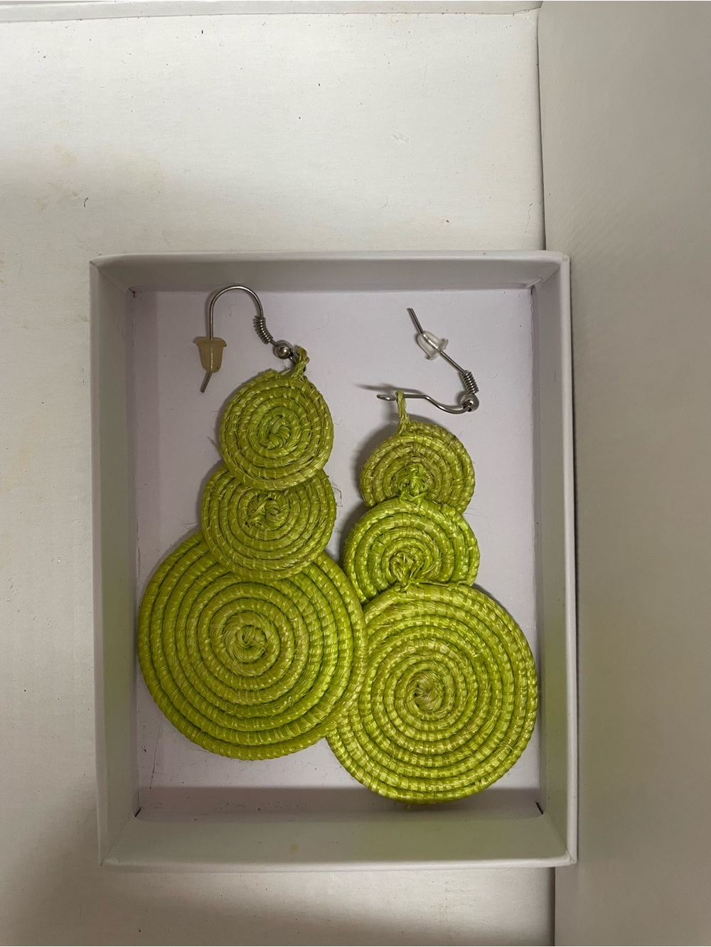 Handcrafted Lime Green Spiral Drop Earrings